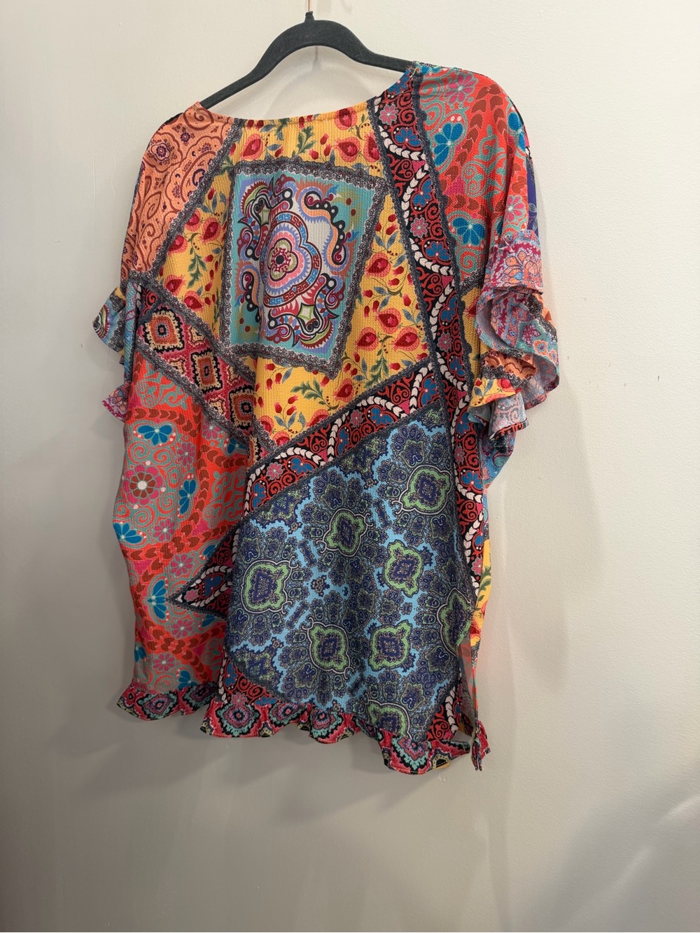 Umgee Multicolor Boho Patchwork V-Neck Blouse - Picture 4 of 6